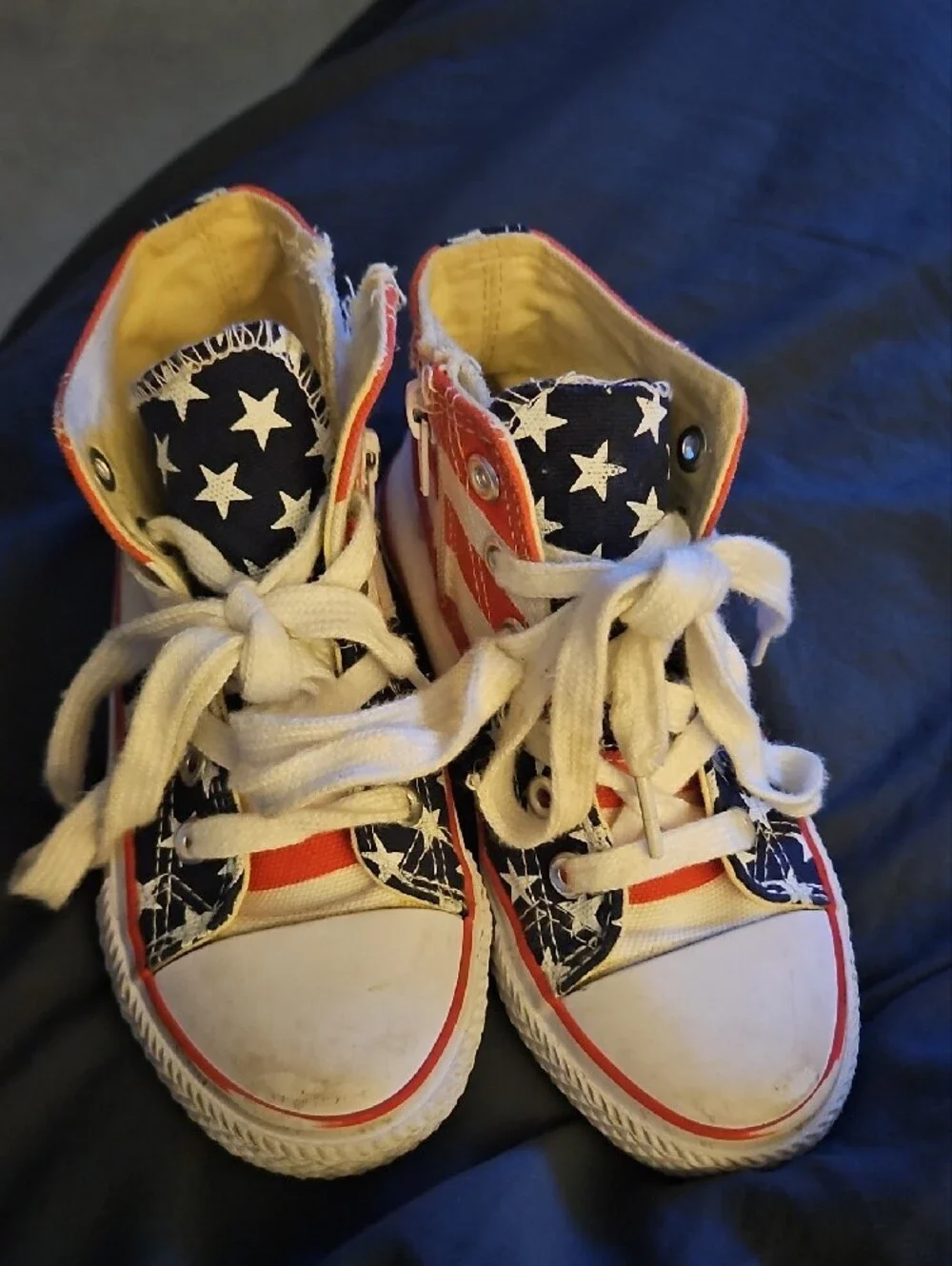 Kids High-Top Canvas Sneakers in Red, White & Blue